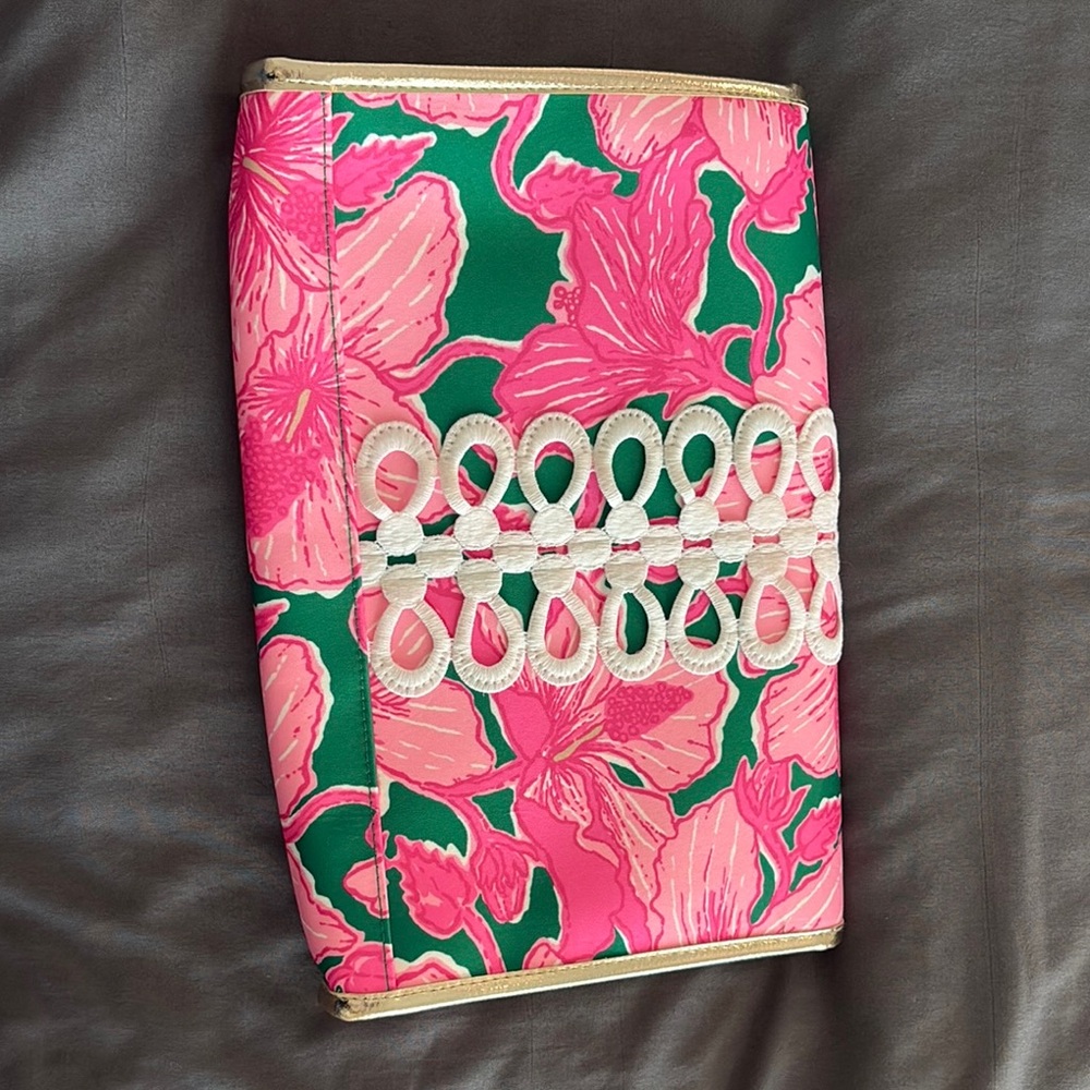 Lilly Pulitzer Pink and Green Floral Clutch